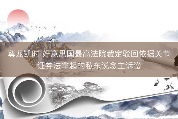 尊龙凯时 好意思国最高法院裁定驳回依据关节证券法拿起的私东说念主诉讼